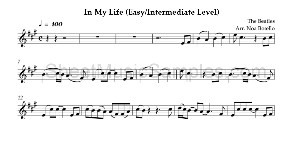 In My Life (Easy/Intermediate Level)