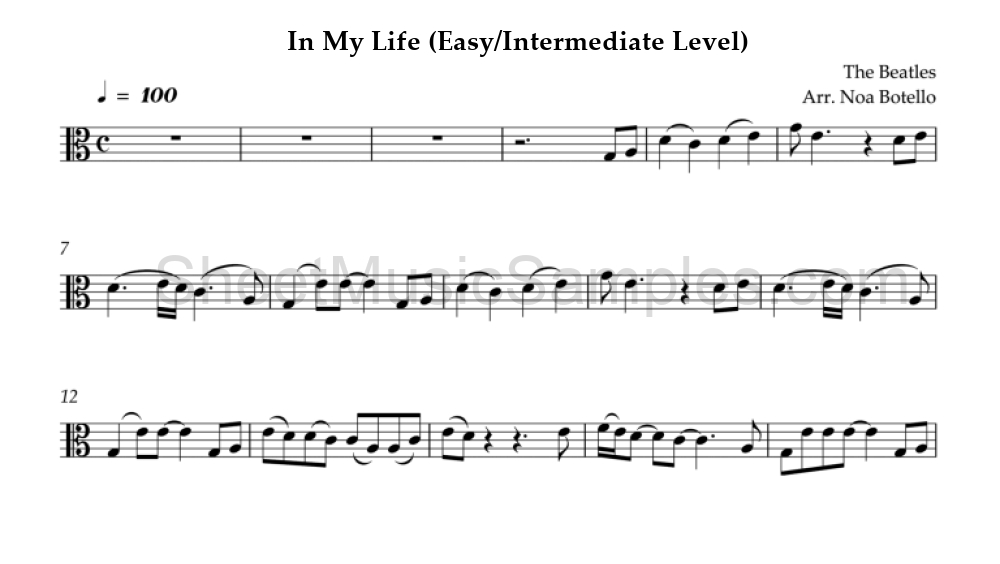 In My Life (Easy/Intermediate Level)