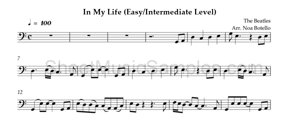 In My Life (Easy/Intermediate Level)