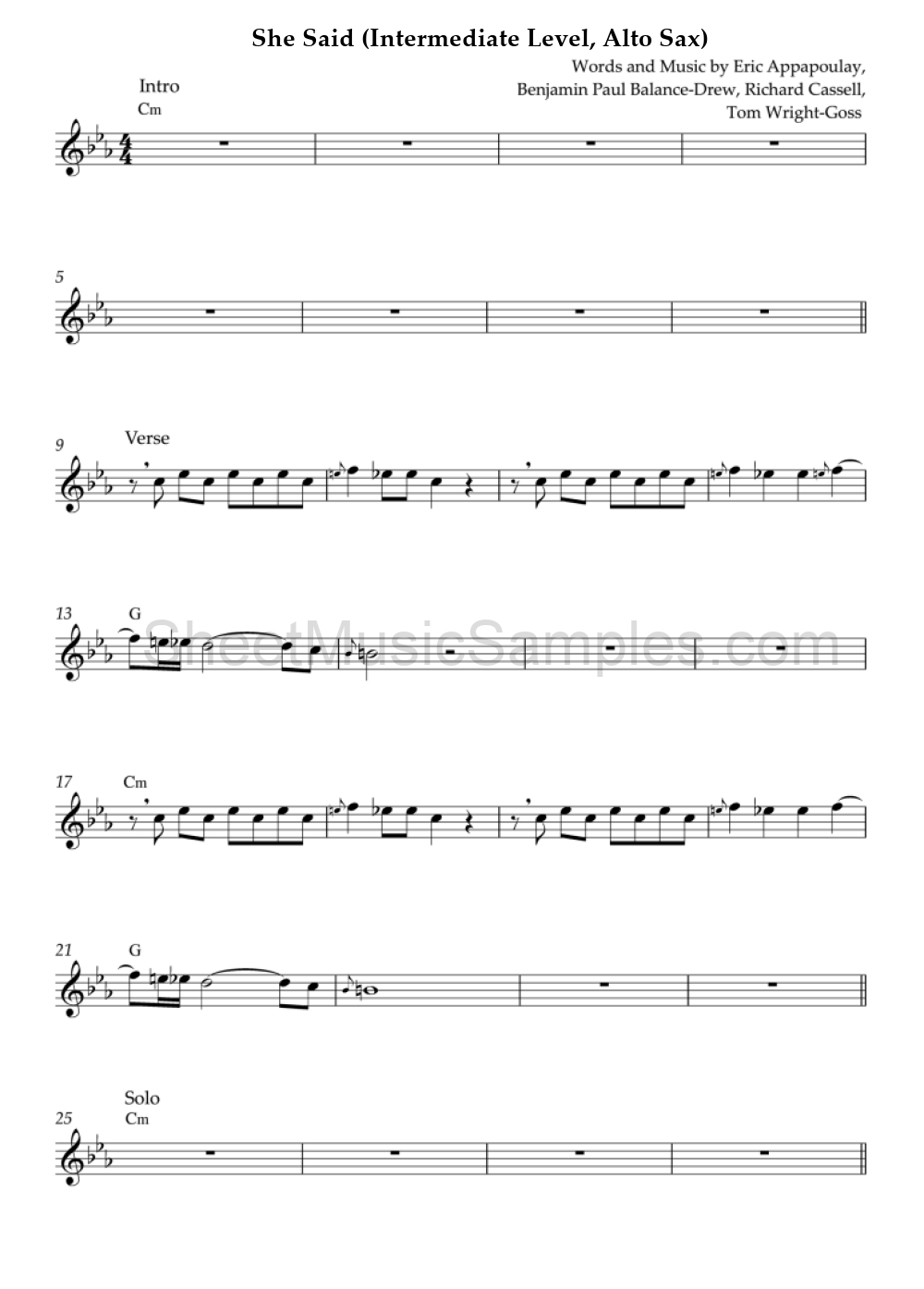 She Said (Intermediate Level, Alto Sax)