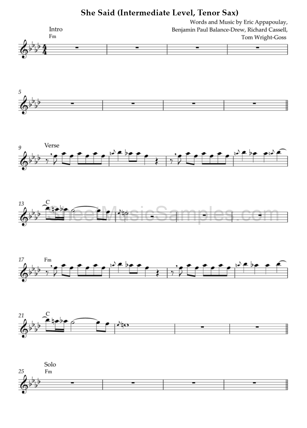 She Said (Intermediate Level, Tenor Sax)