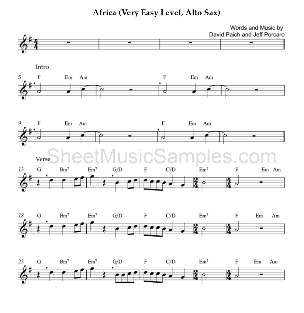 Africa (Very Easy Level, Alto Sax)