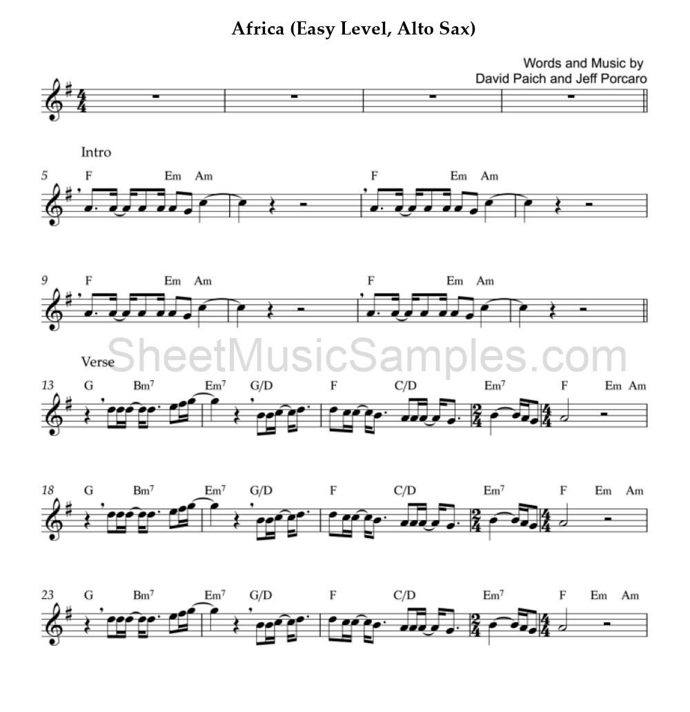 Africa (Easy Level, Alto Sax)