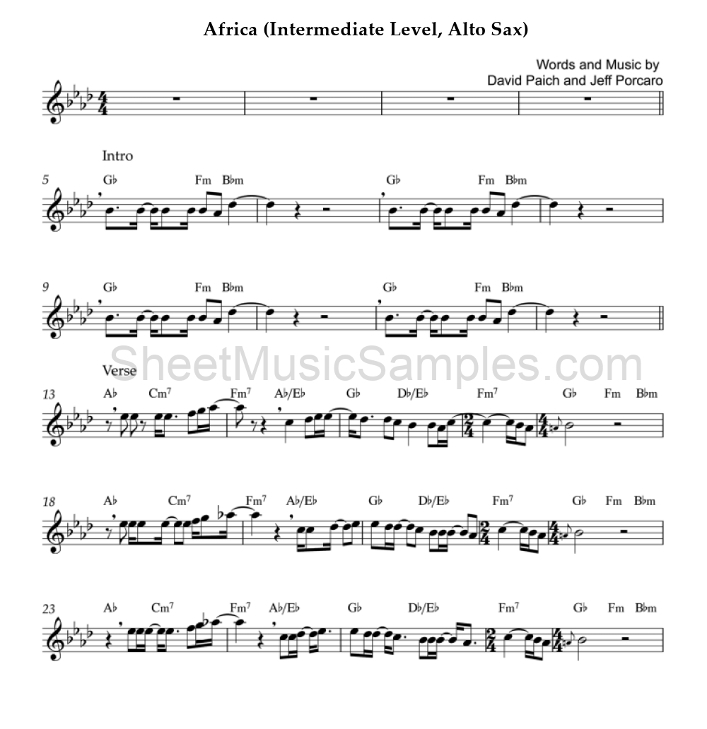 Africa (Intermediate Level, Alto Sax)