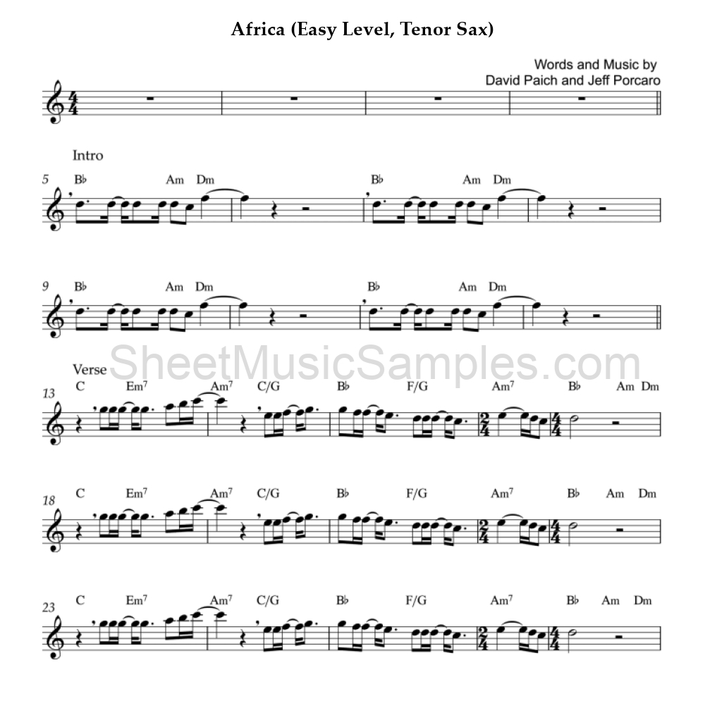 Africa (Easy Level, Tenor Sax)