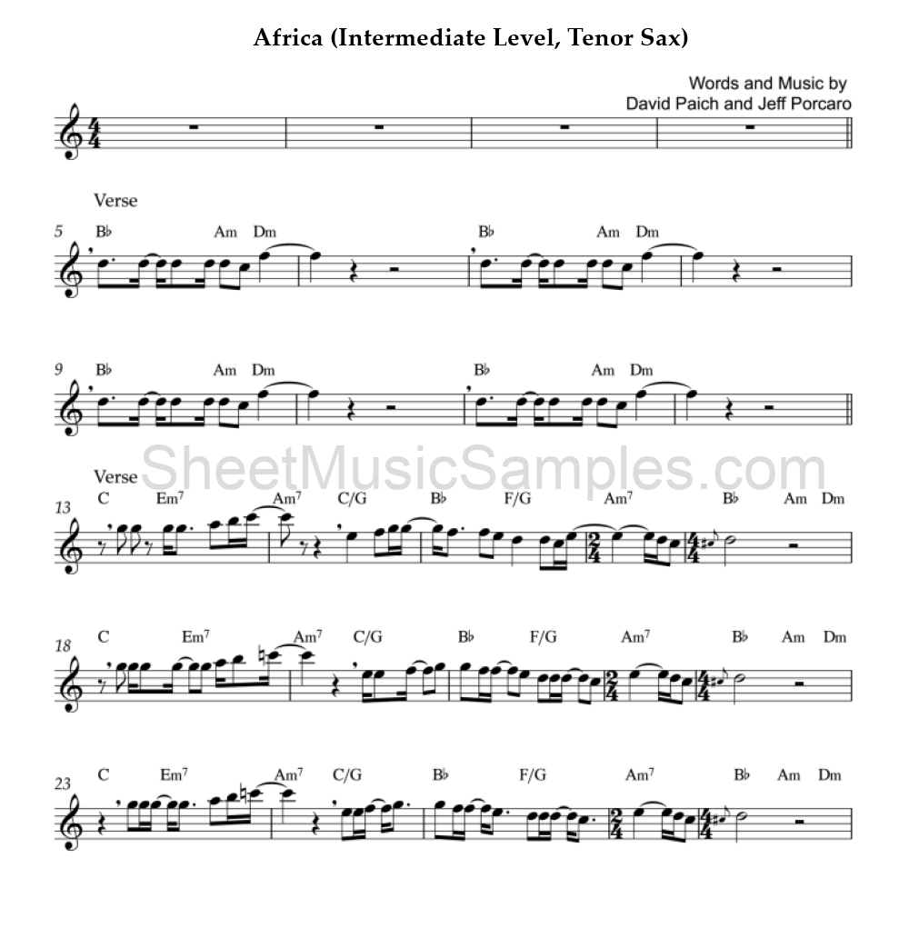 Africa (Intermediate Level, Tenor Sax)