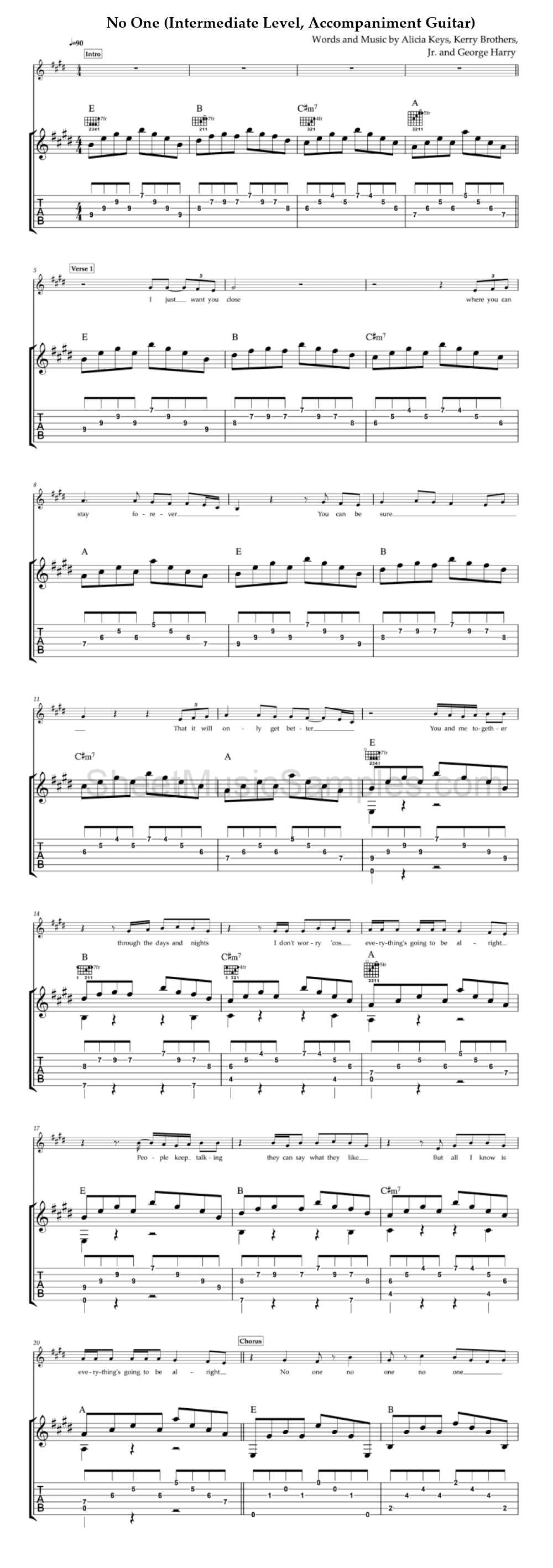 No One (Intermediate Level, Accompaniment Guitar)