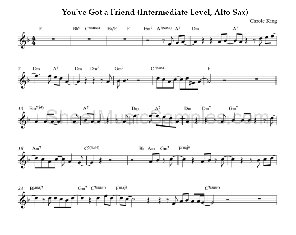 You've Got a Friend (Intermediate Level, Alto Sax)