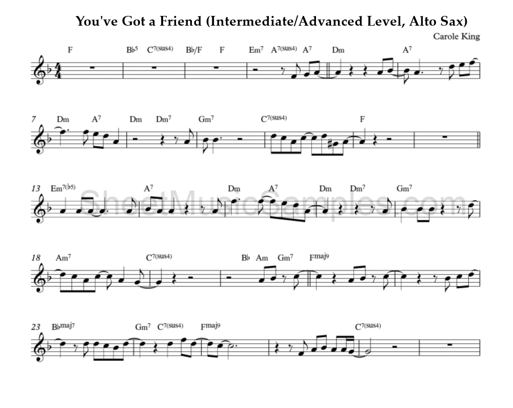 You've Got a Friend (Intermediate/Advanced Level, Alto Sax)