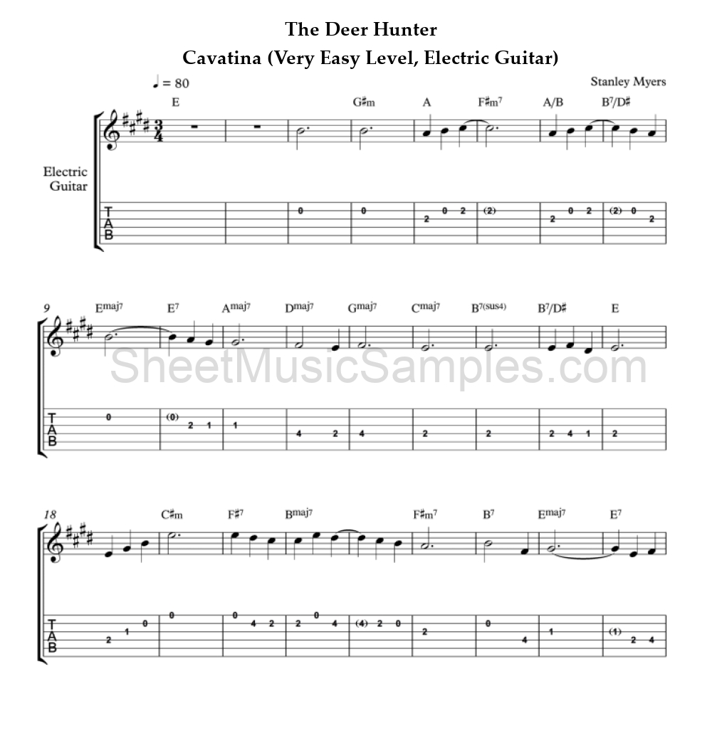 The Deer Hunter - Cavatina (Very Easy Level, Electric Guitar)