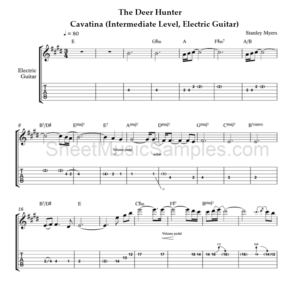 The Deer Hunter - Cavatina (Intermediate Level, Electric Guitar)