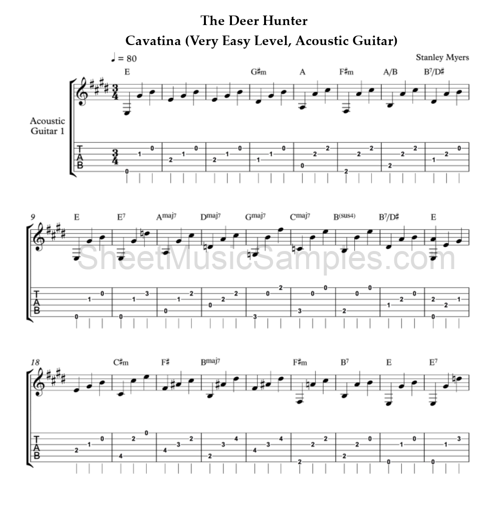 The Deer Hunter - Cavatina (Very Easy Level, Acoustic Guitar)