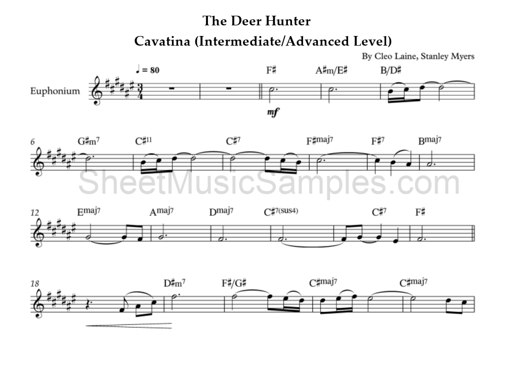 The Deer Hunter - Cavatina (Intermediate/Advanced Level)