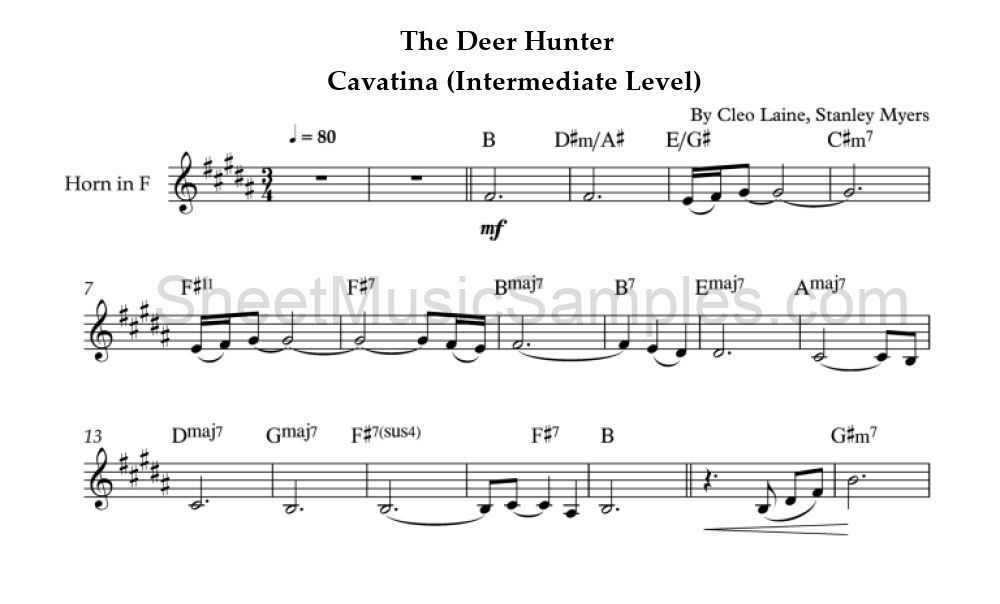 The Deer Hunter - Cavatina (Intermediate Level)