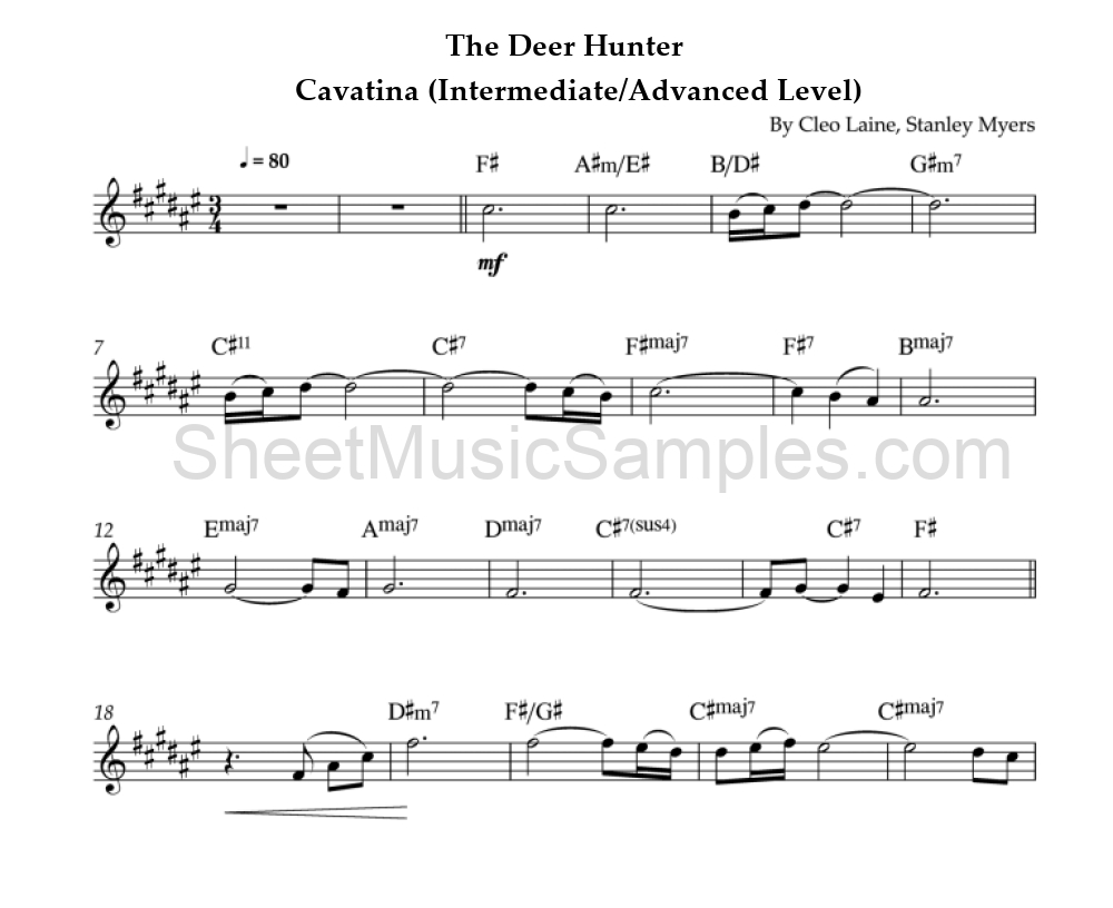 The Deer Hunter - Cavatina (Intermediate/Advanced Level)