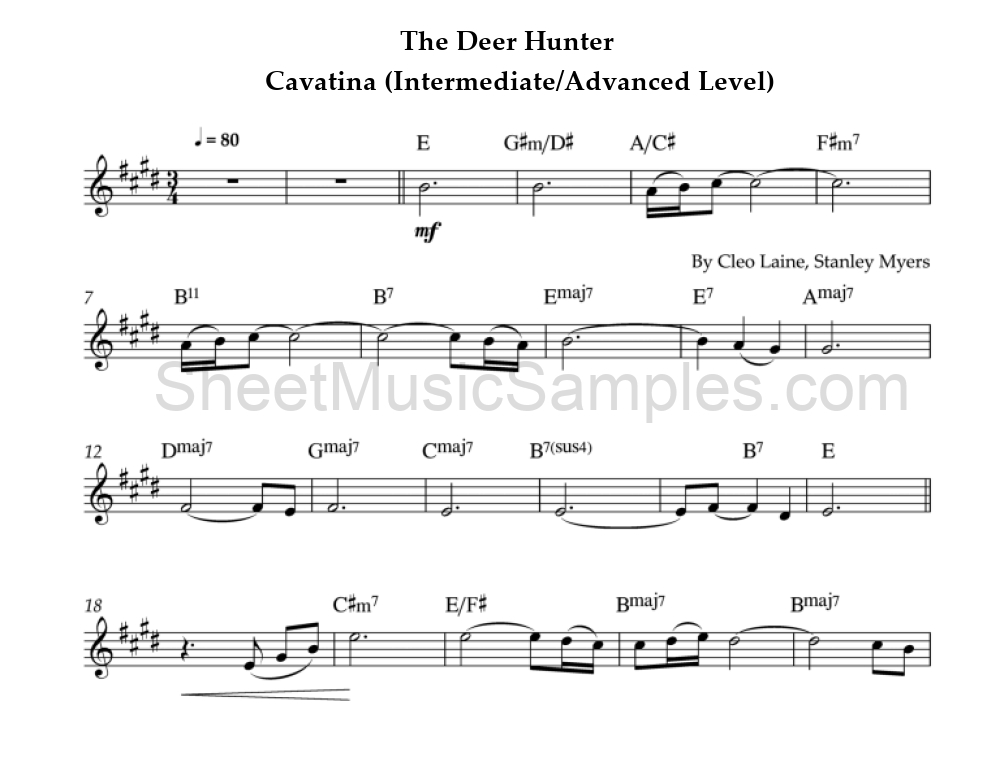 The Deer Hunter - Cavatina (Intermediate/Advanced Level)