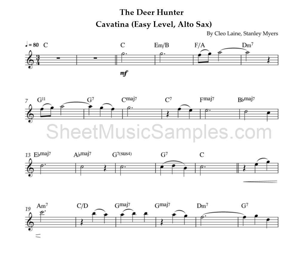 The Deer Hunter - Cavatina (Easy Level, Alto Sax)