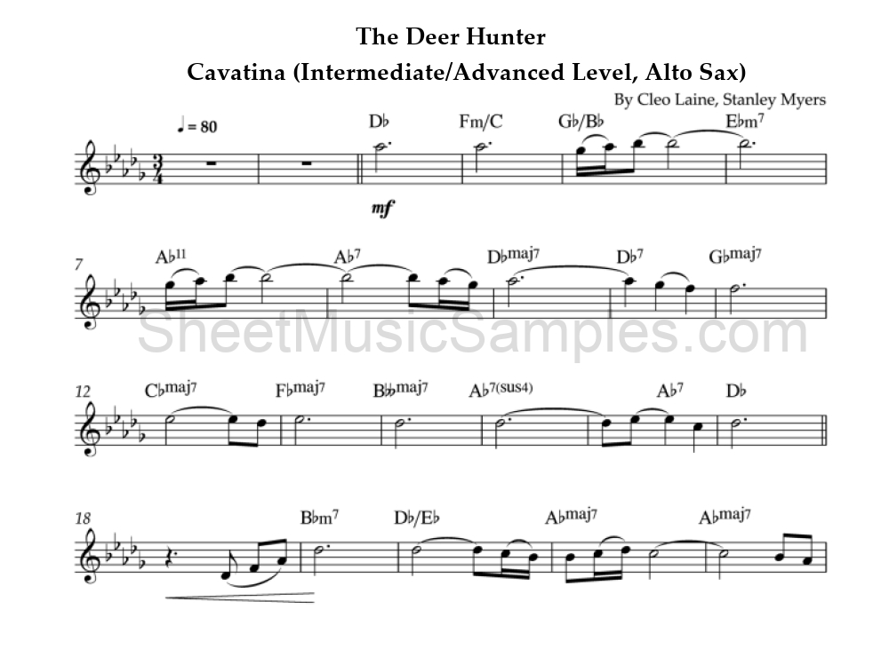 The Deer Hunter - Cavatina (Intermediate/Advanced Level, Alto Sax)