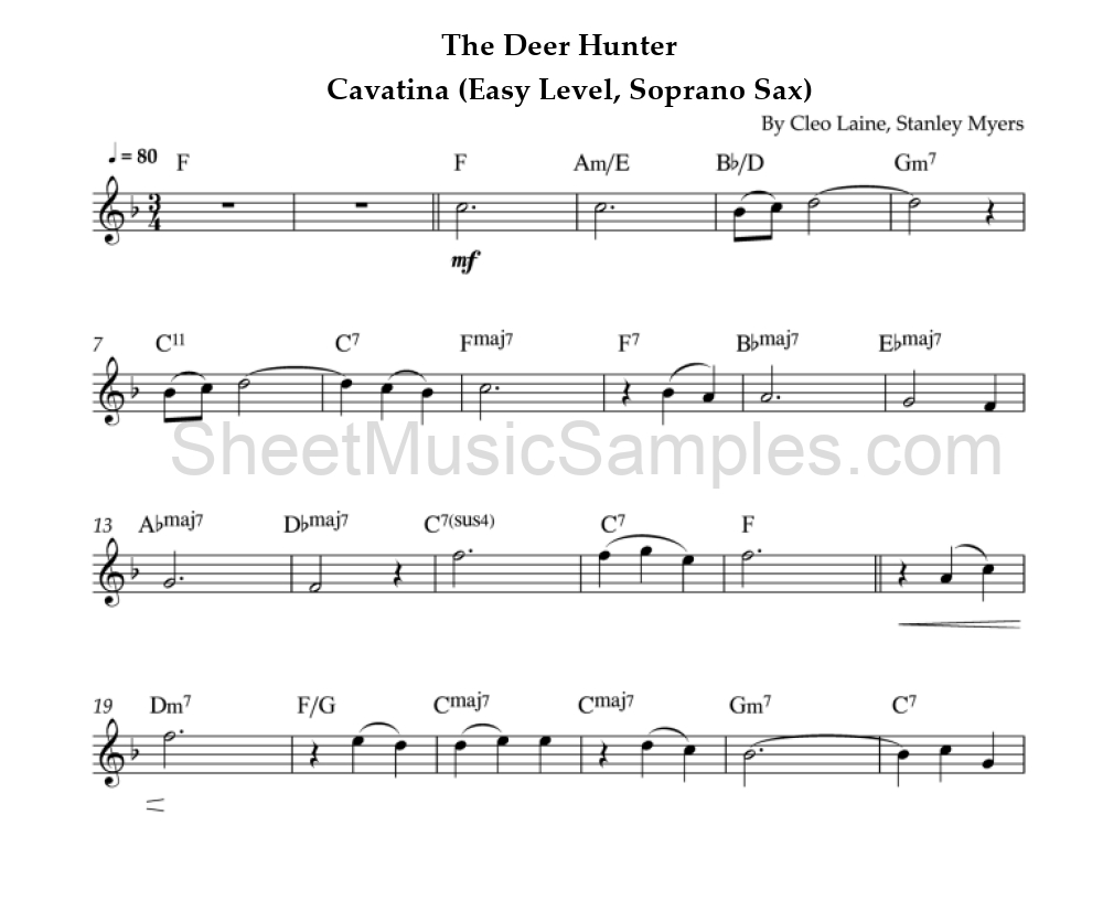 The Deer Hunter - Cavatina (Easy Level, Soprano Sax)