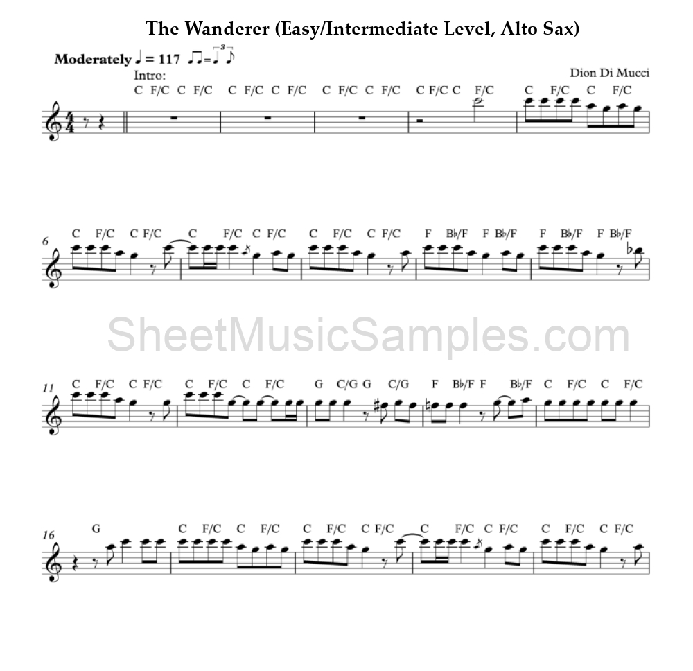 The Wanderer (Easy/Intermediate Level, Alto Sax)