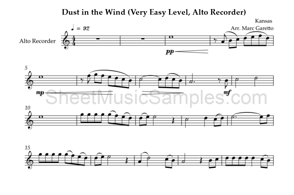 Dust in the Wind (Very Easy Level, Alto Recorder)