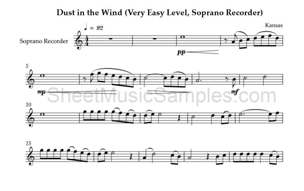 Dust in the Wind (Very Easy Level, Soprano Recorder)