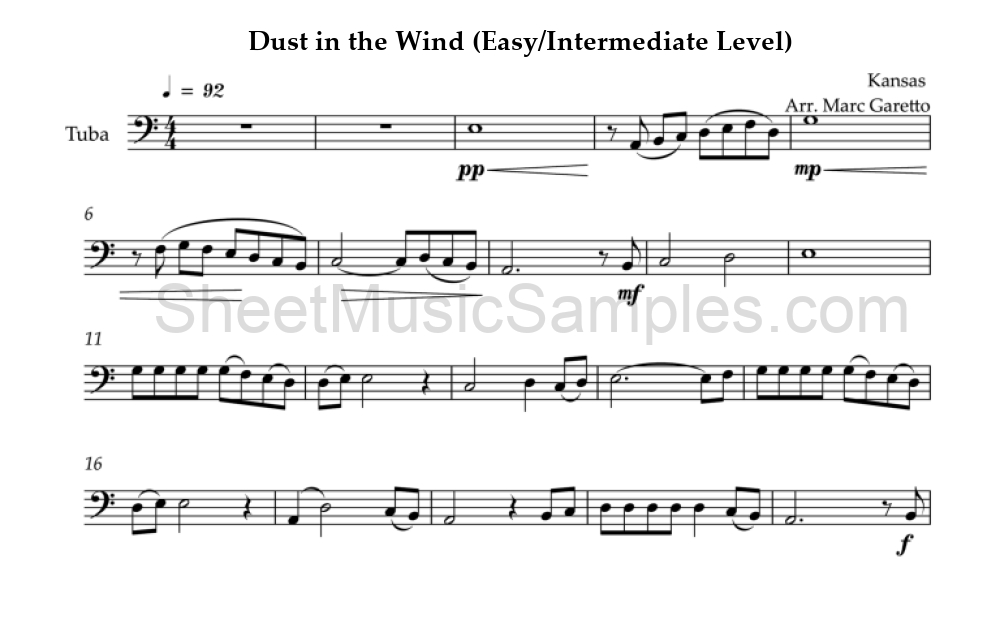 Dust in the Wind (Easy/Intermediate Level)