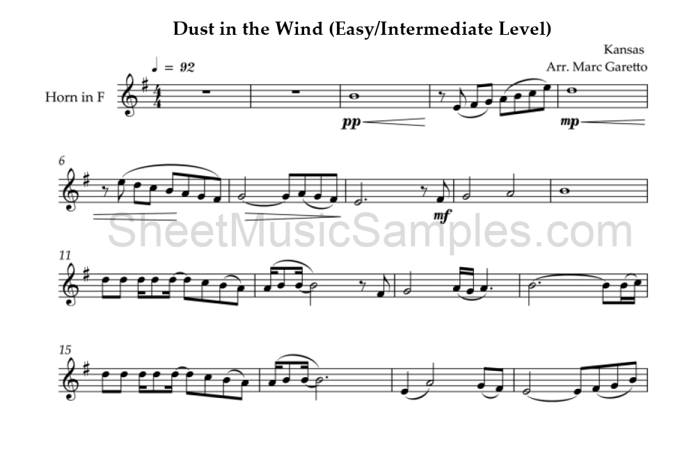 Dust in the Wind (Easy/Intermediate Level)