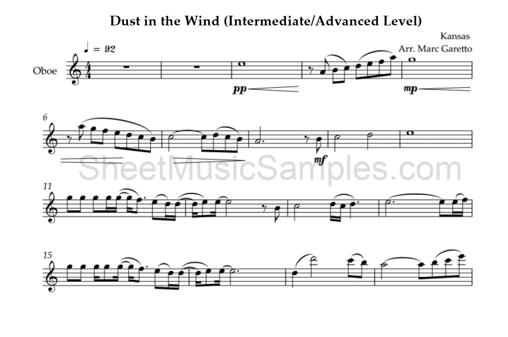 Dust in the Wind (Intermediate/Advanced Level)