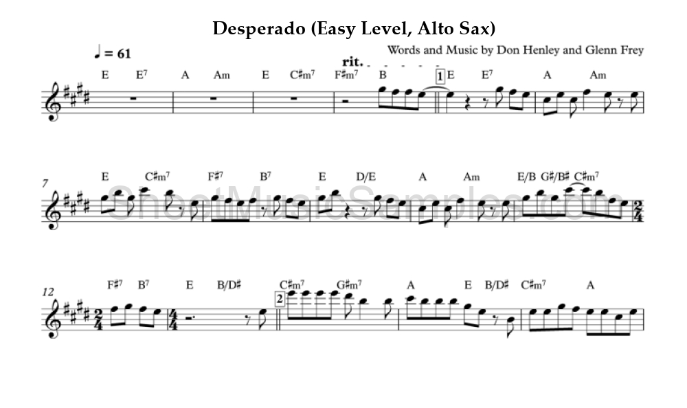 Desperado (Easy Level, Alto Sax)