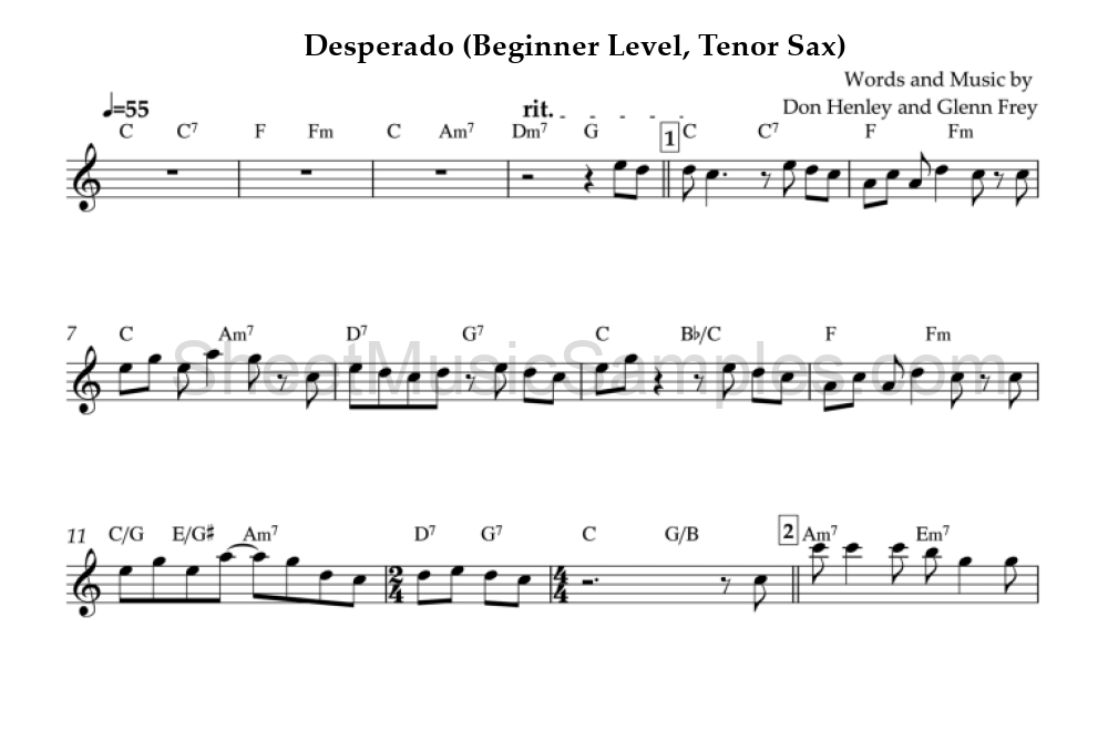 Desperado (Beginner Level, Tenor Sax)