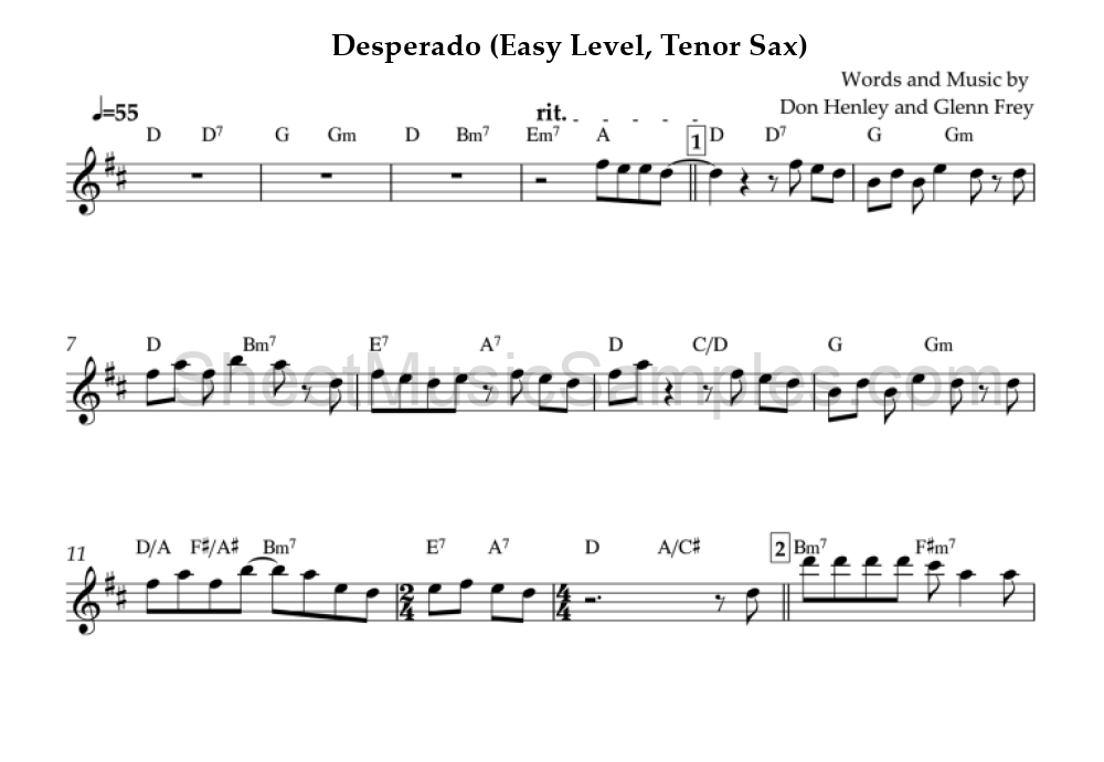 Desperado (Easy Level, Tenor Sax)