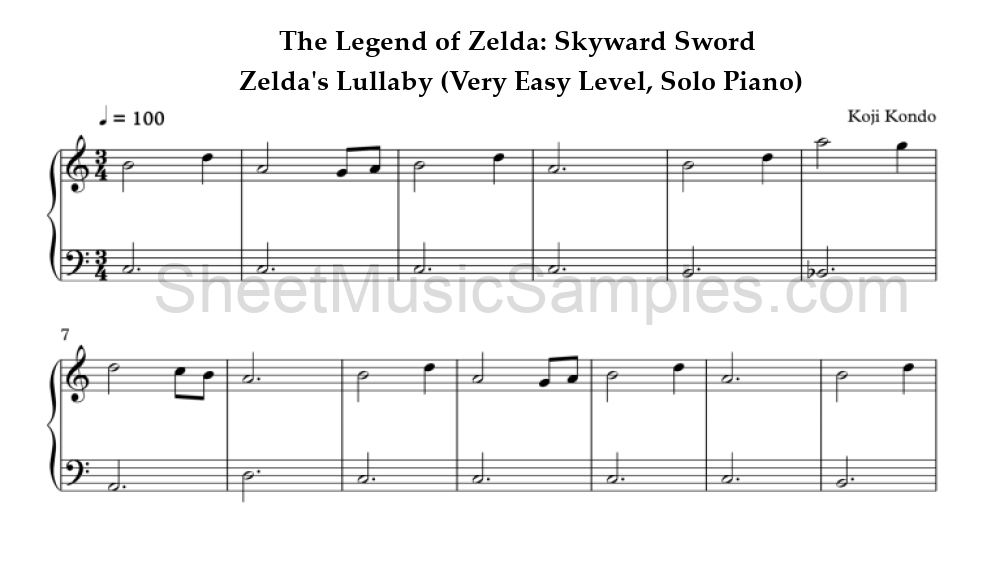 The Legend of Zelda: Skyward Sword - Zelda's Lullaby (Very Easy Level, Solo Piano)