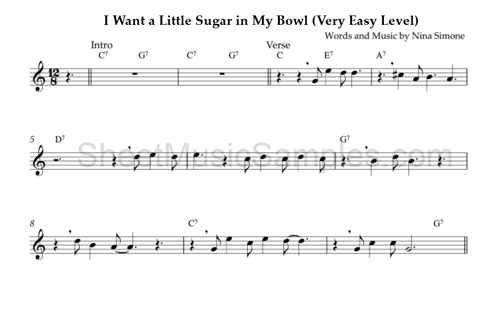 I Want a Little Sugar in My Bowl (Very Easy Level)