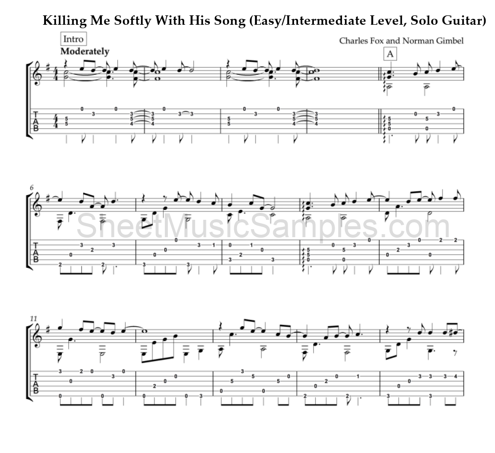 Killing Me Softly With His Song (Easy/Intermediate Level, Solo Guitar)