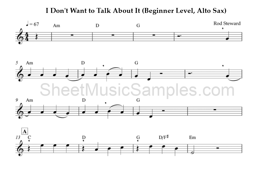 I Don't Want to Talk About It (Beginner Level, Alto Sax)