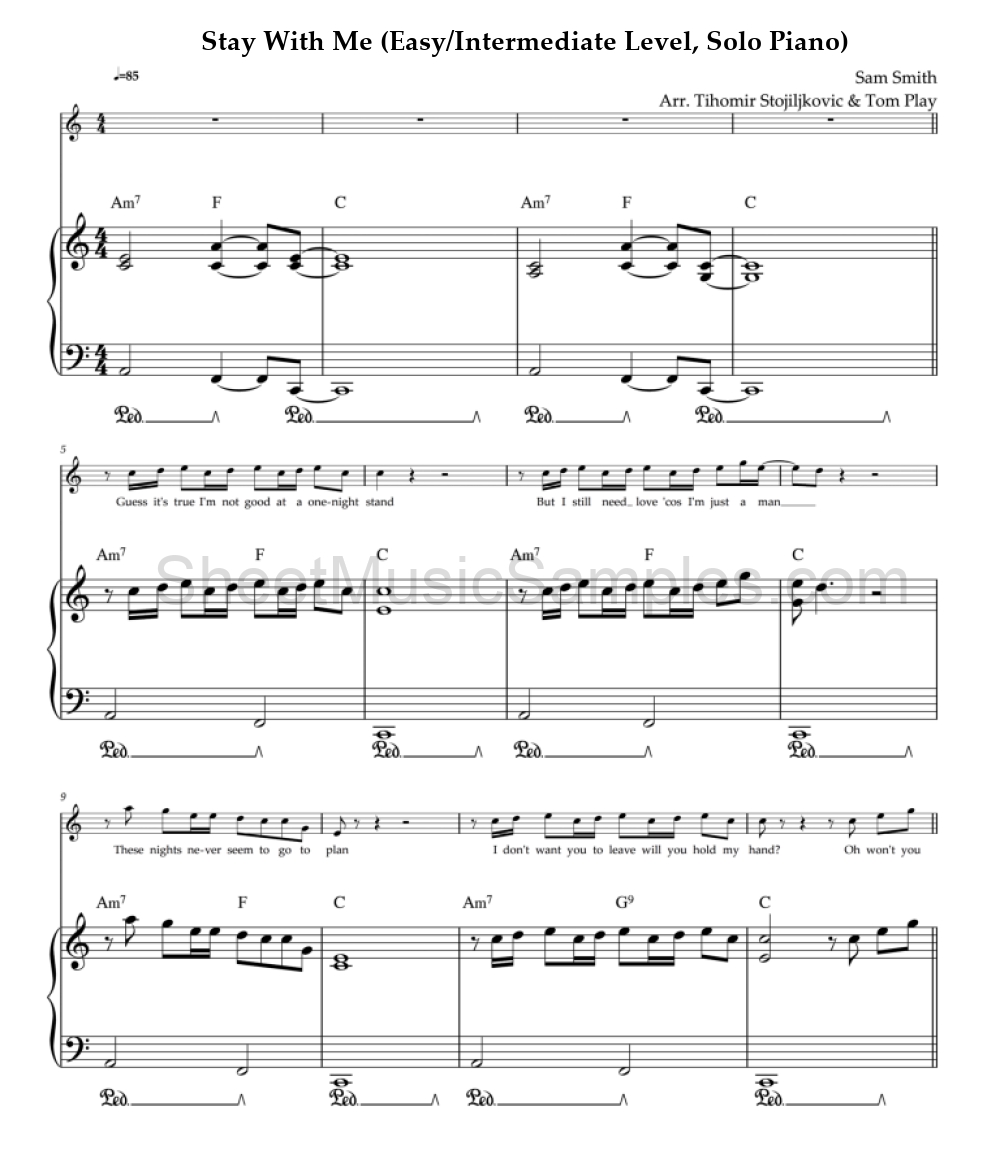 Stay With Me (Easy/Intermediate Level, Solo Piano)