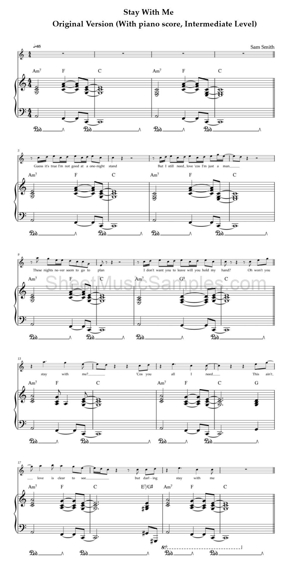 Stay With Me - Original Version (With piano score, Intermediate Level)