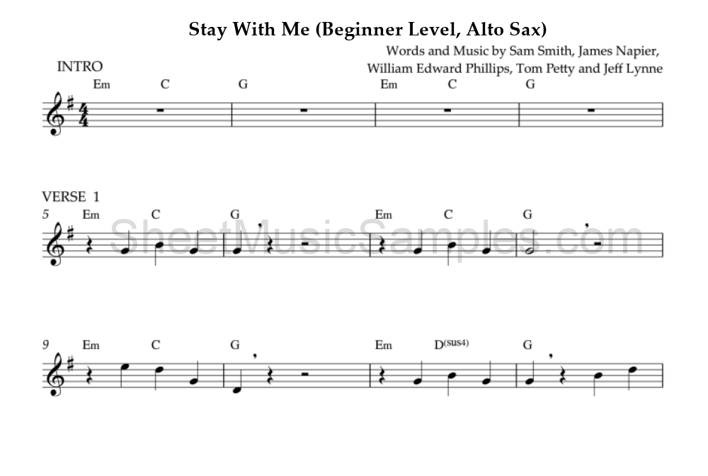 Stay With Me (Beginner Level, Alto Sax)