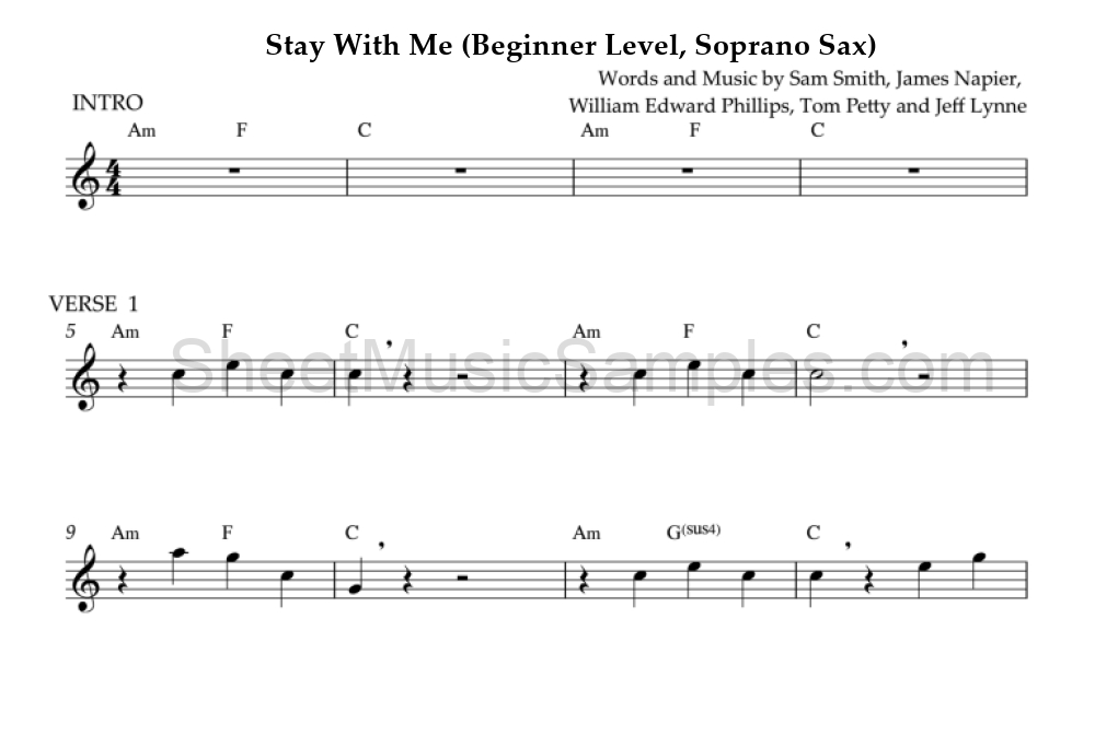 Stay With Me (Beginner Level, Soprano Sax)