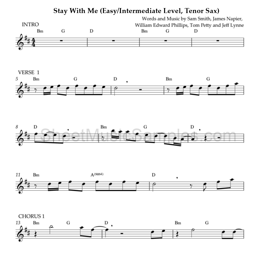 Stay With Me (Easy/Intermediate Level, Tenor Sax)