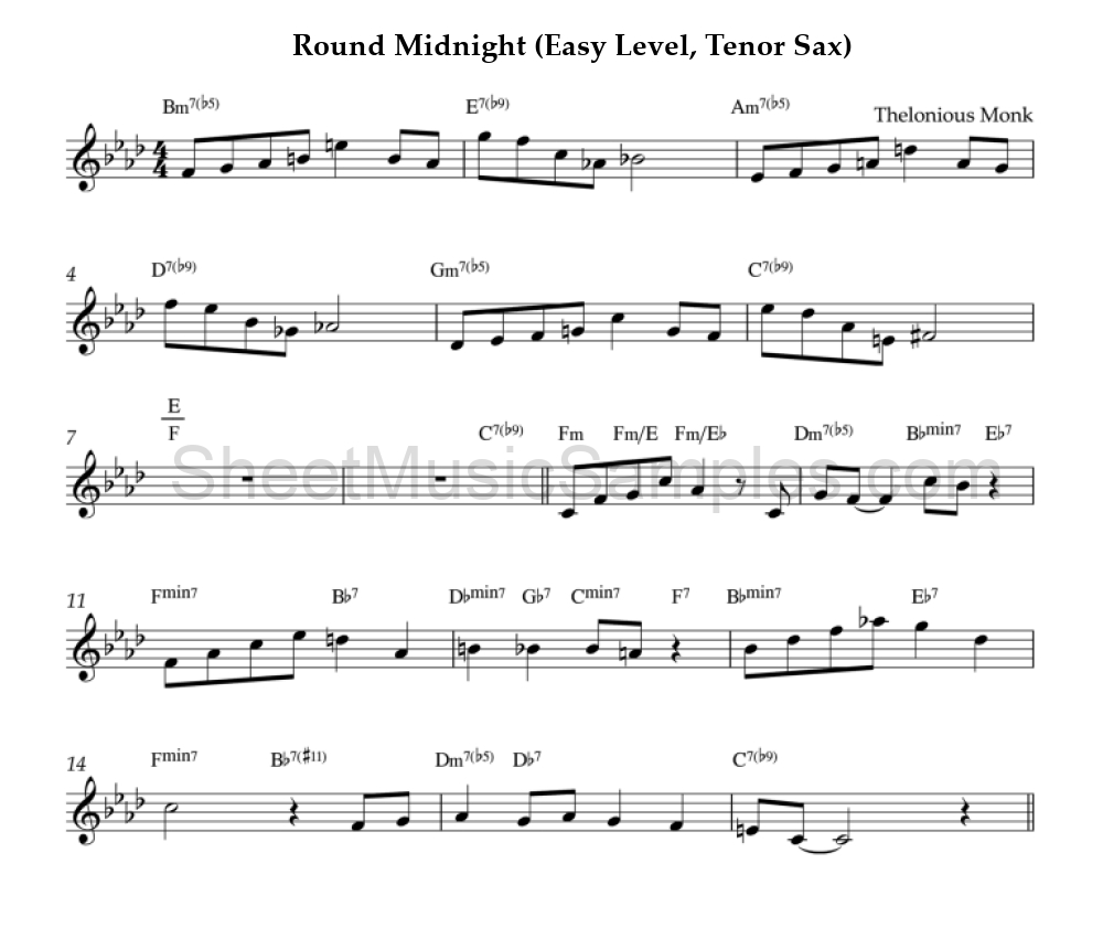 Round Midnight (Easy Level, Tenor Sax)