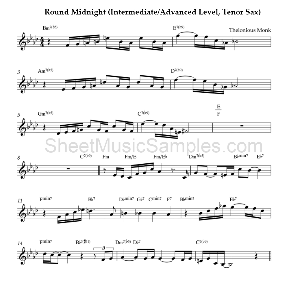 Round Midnight (Intermediate/Advanced Level, Tenor Sax)