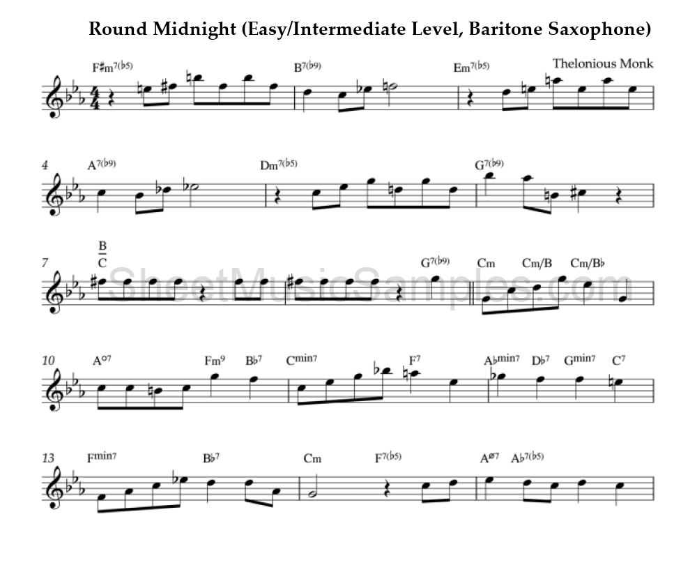 Round Midnight (Easy/Intermediate Level, Baritone Saxophone)