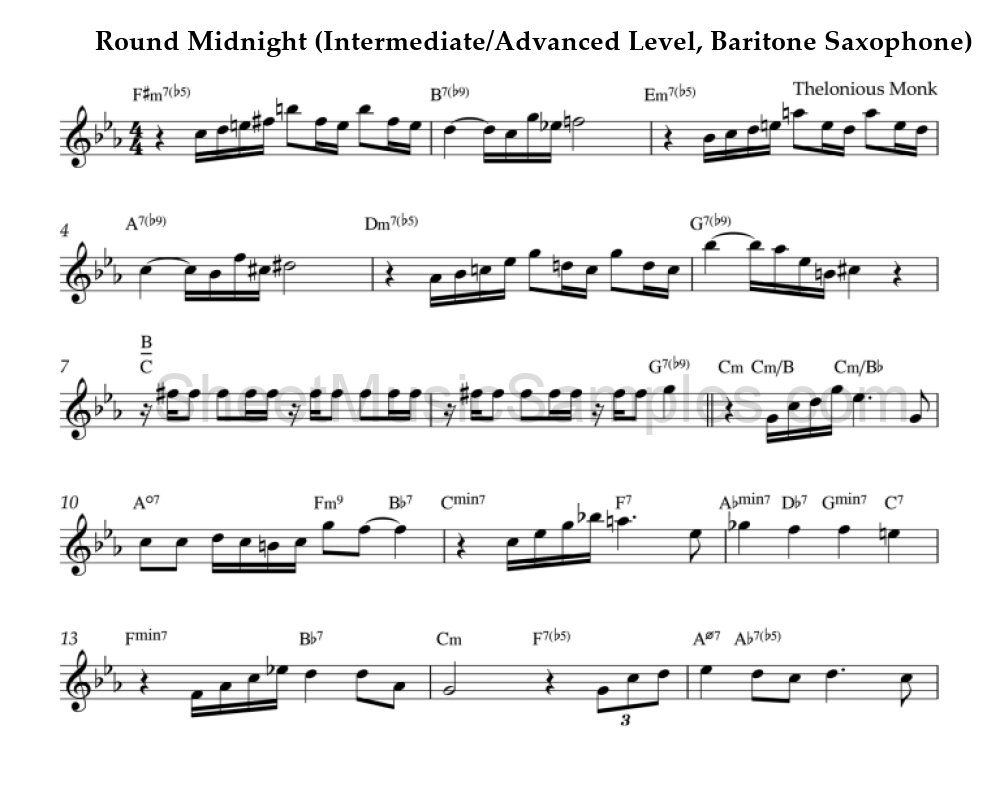 Round Midnight (Intermediate/Advanced Level, Baritone Saxophone)