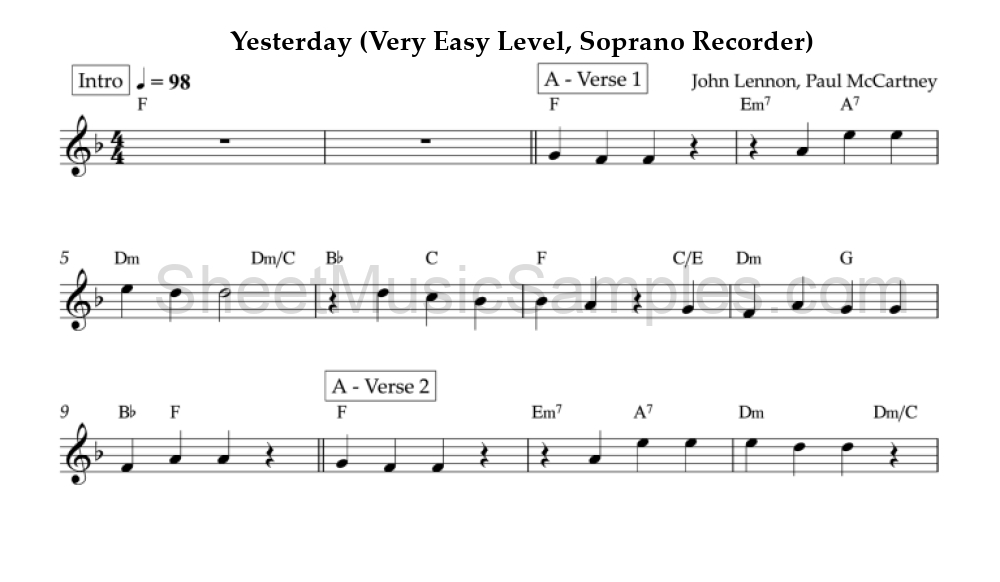 Yesterday (Very Easy Level, Soprano Recorder)