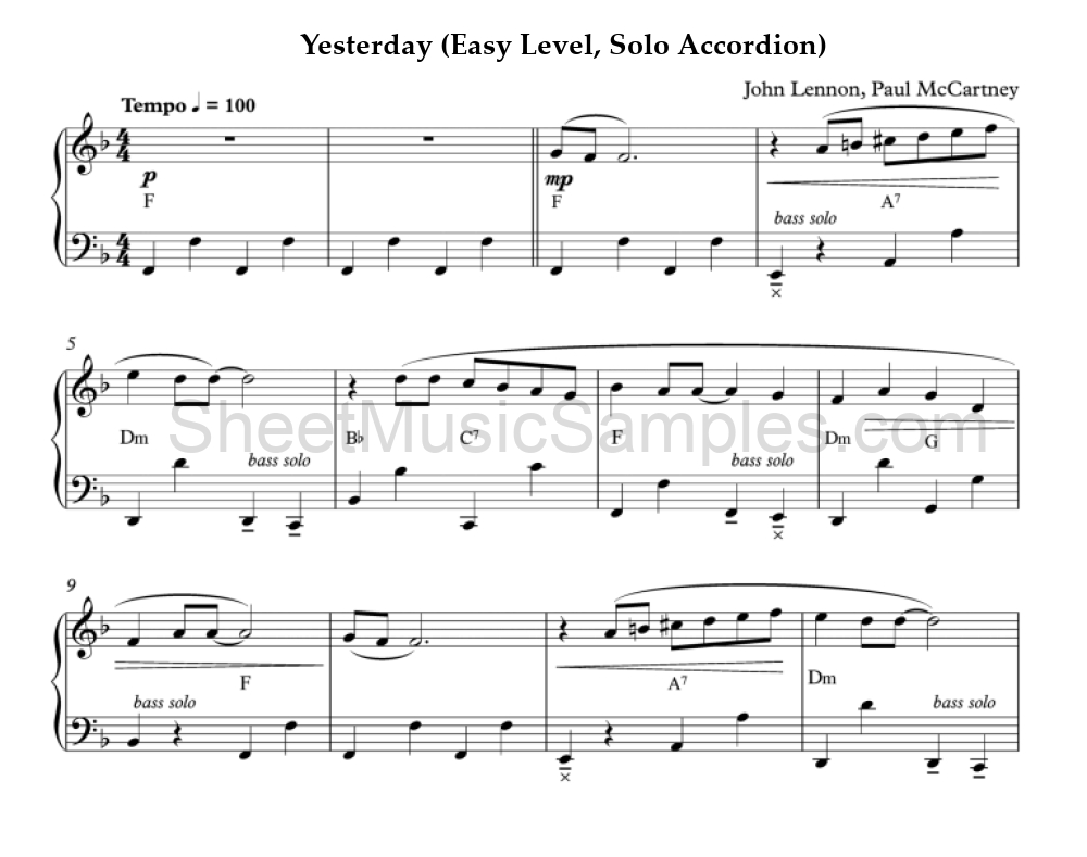 Yesterday (Easy Level, Solo Accordion)