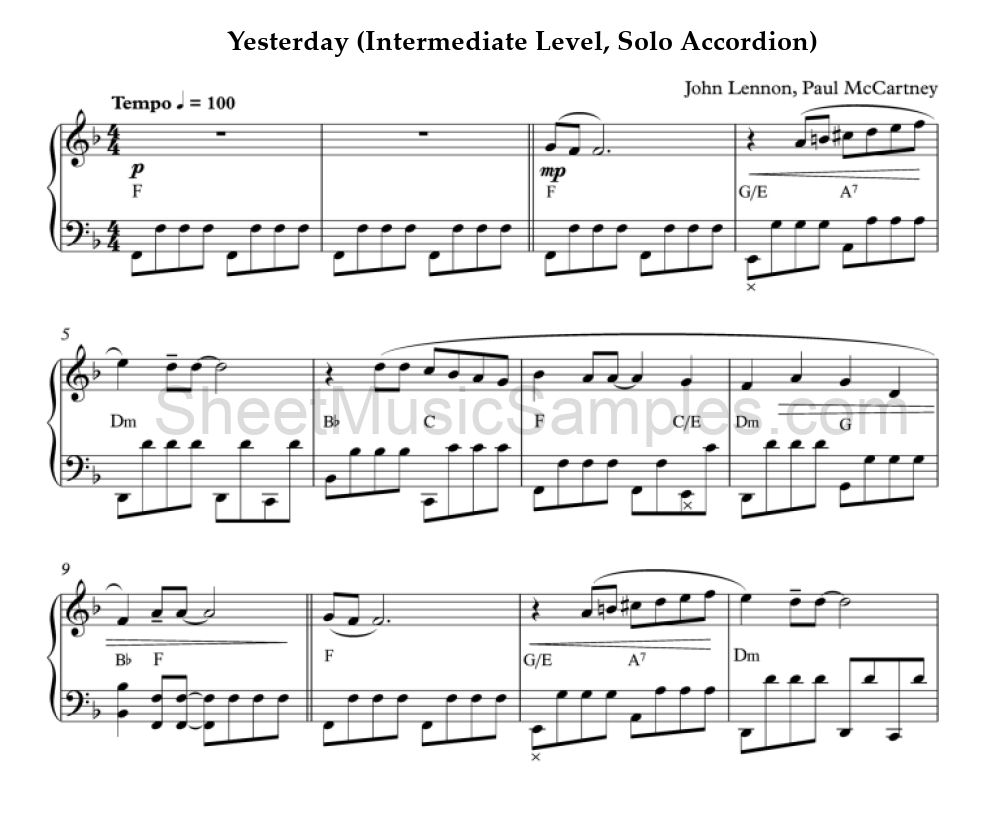 Yesterday (Intermediate Level, Solo Accordion)