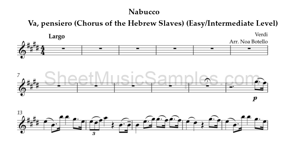 Nabucco - Va, pensiero (Chorus of the Hebrew Slaves) (Easy/Intermediate Level)