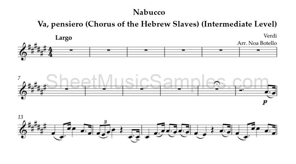 Nabucco - Va, pensiero (Chorus of the Hebrew Slaves) (Intermediate Level)